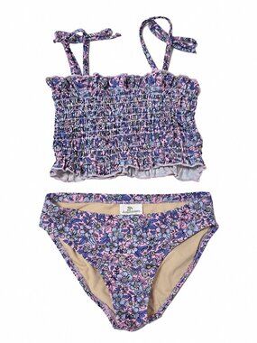 Shade Critters Girls Floral Two Piece Swimsuit Smocked Bikini Size 6